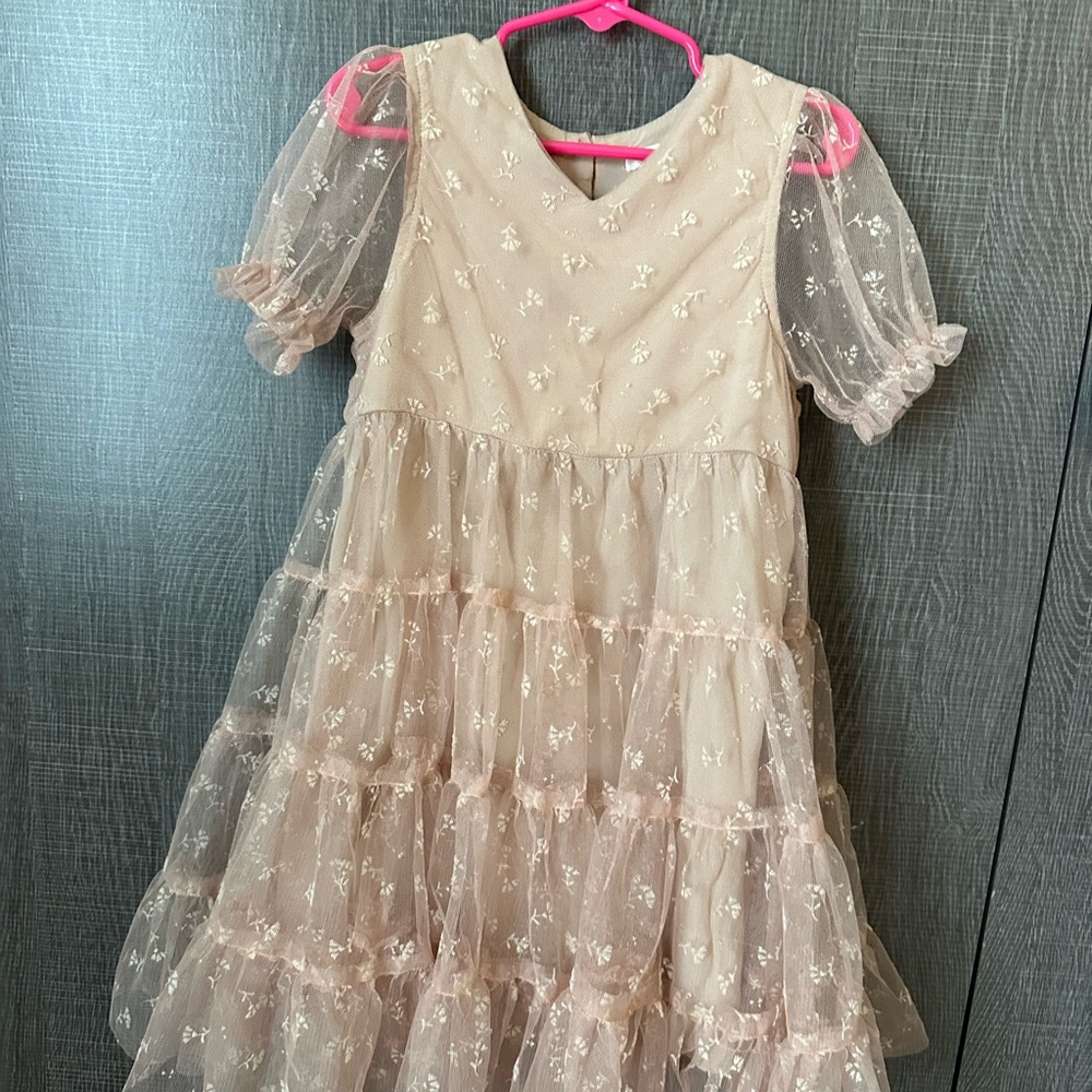 Noralee Blush Dress with Lace Floral Overlay size 4